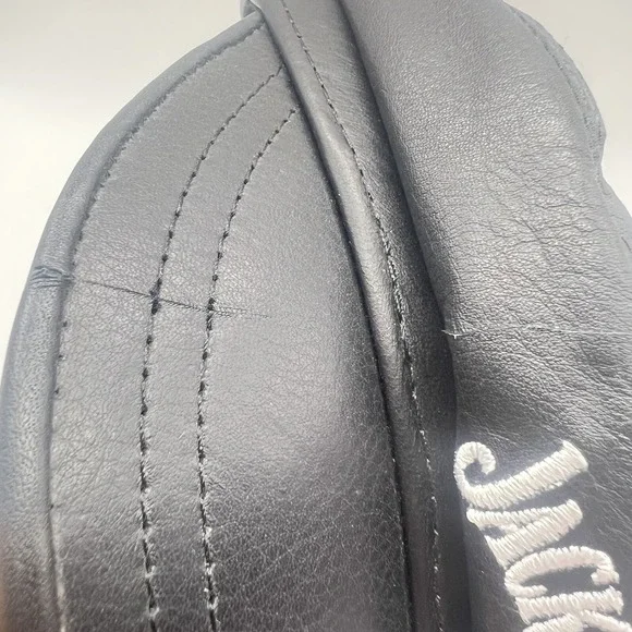 Embroidered Jack Daniels Black Leather Biker Hat‎ Cap Rare 2003 Vintage